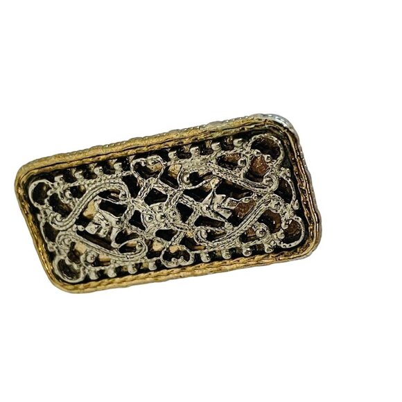 Vintage Bar Brooch Silver & Gold Raised Embossed Chased Pin 1 1/3" - Picture 2 of 3